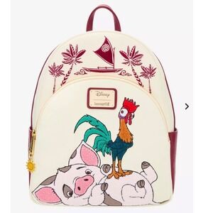 Loungefly Disney Moana Hei Hei Pua Stacked Chenille Mini Backpack Cream New